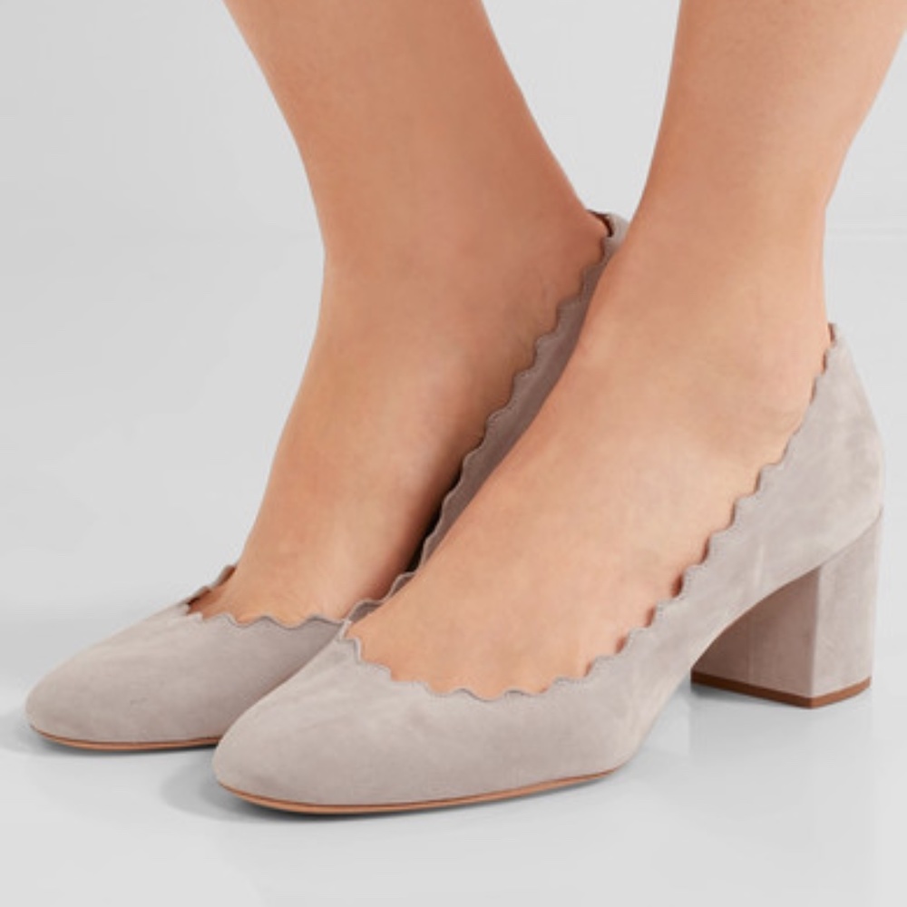New Chloe Lauren Scalloped Grey Suede Pumps Size 8